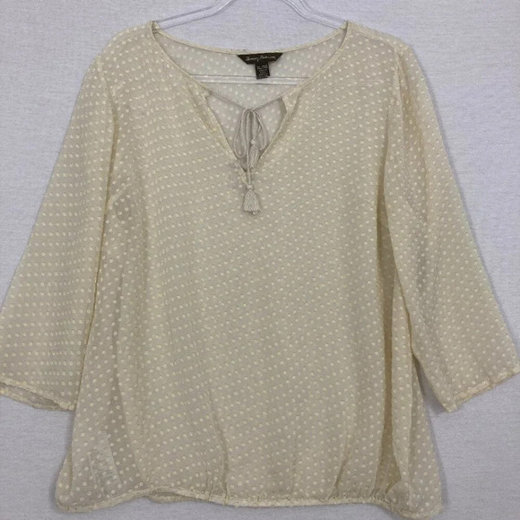 Tommy Bahama Cream Polka Dot Silk Tie Front Sheer Pullover Top XL - Picture 1 of 13